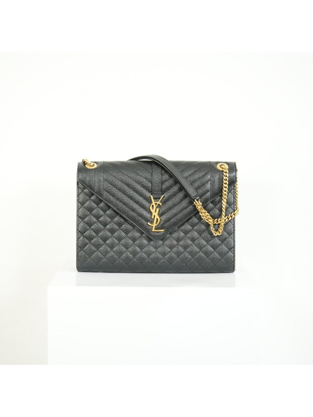 Saint Laurent YSL Black Leather Envelope Bag Gold Hardware Shoulder Bag